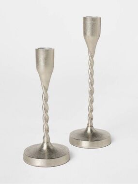 Threshold Set of 2 Twisted Stem Metal Candle Holders - Metallic Silver